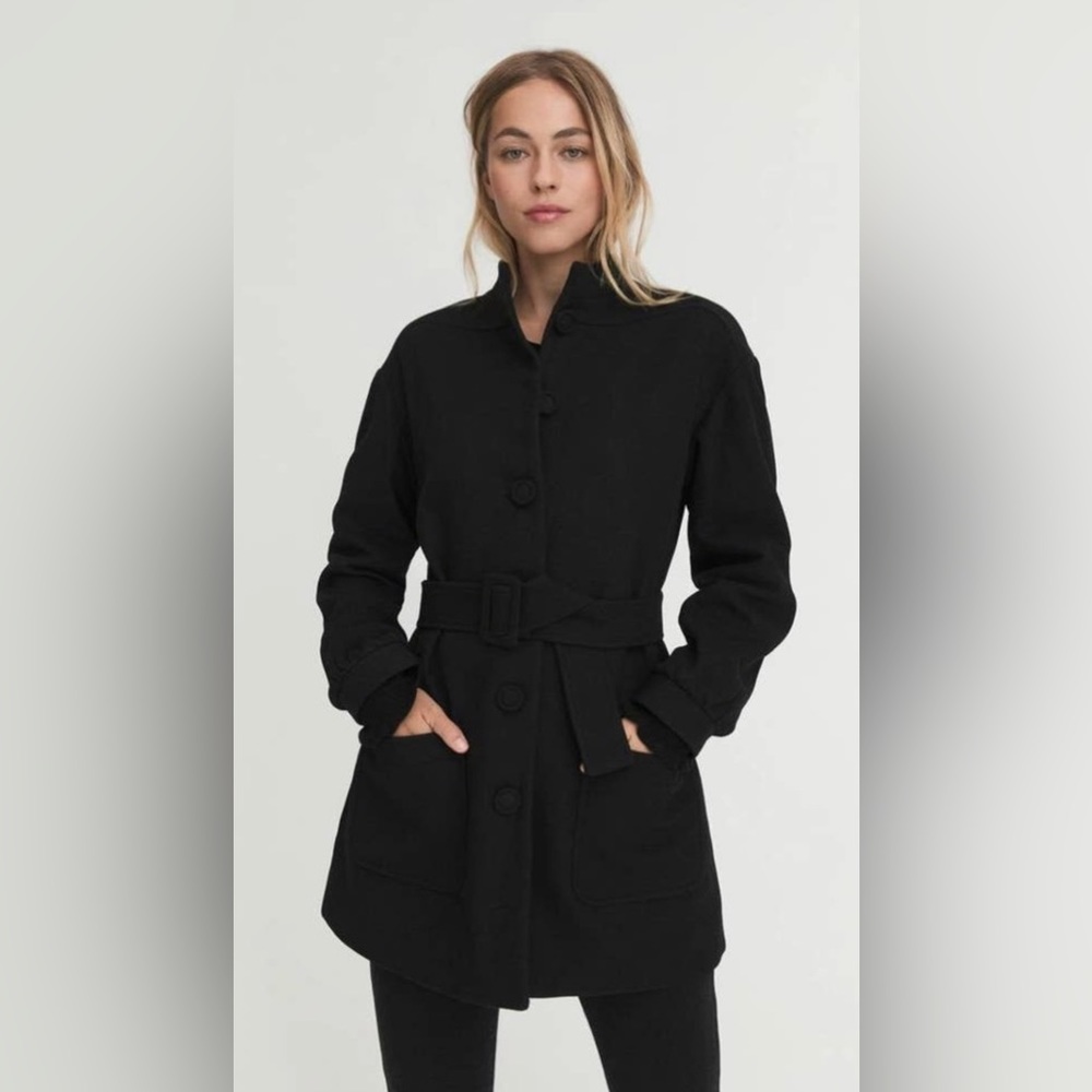 Something Navy Noelle Coat Black Wool Mid Length Belted